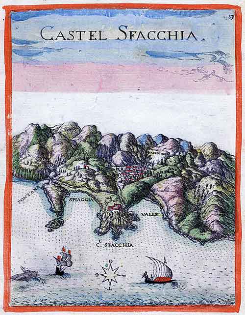 Venetian drawing of Chora Sfakion by Marco Boschini 1651 Venetian map Chora Sfakion 1651
