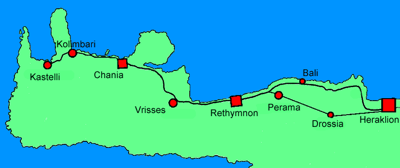 Interregional bus connections Heraklion - Rethymnon - Chania