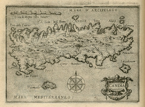 Map of Crete by Zuallart, 1587