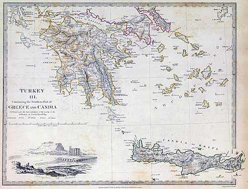 Map of Crete by Baldwin & Cradock, 1829