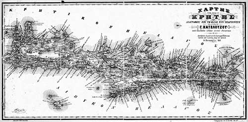 Map of Crete by G. Katelouzou, 1868