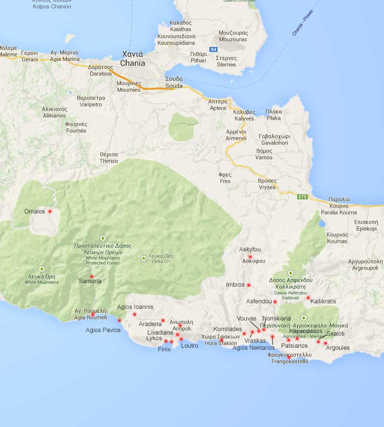 Map of the villages in the Sfakia Municipality