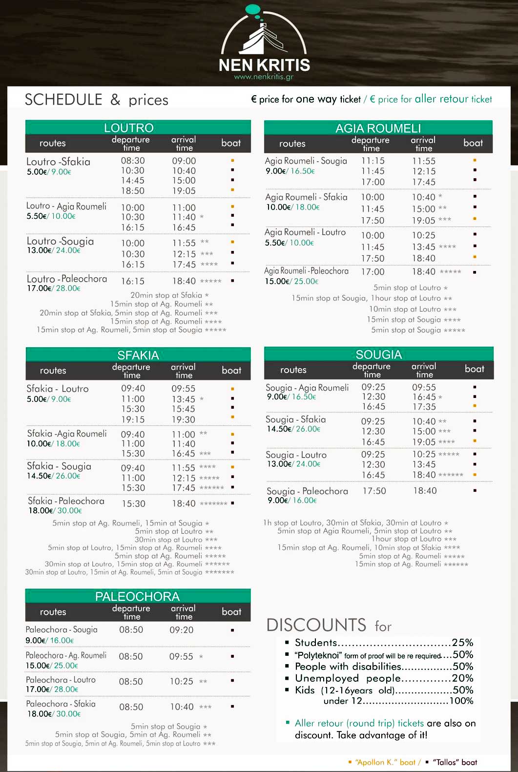 NEN ferry timetable