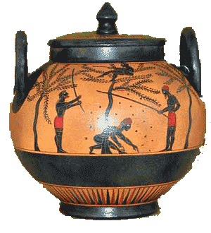 olive harvesting on ancient pot